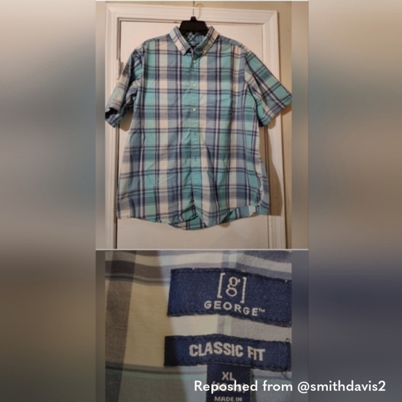 George colorful shortsleeve button-up plaid XL EUC - Picture 2 of 2